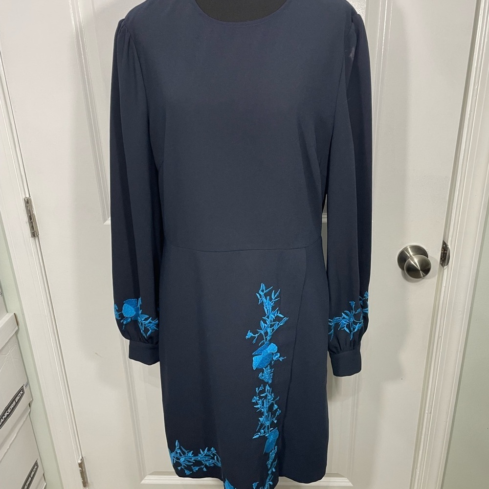 Ted Baker Navy Dress with Blue Floral Accents Women’s Size 4